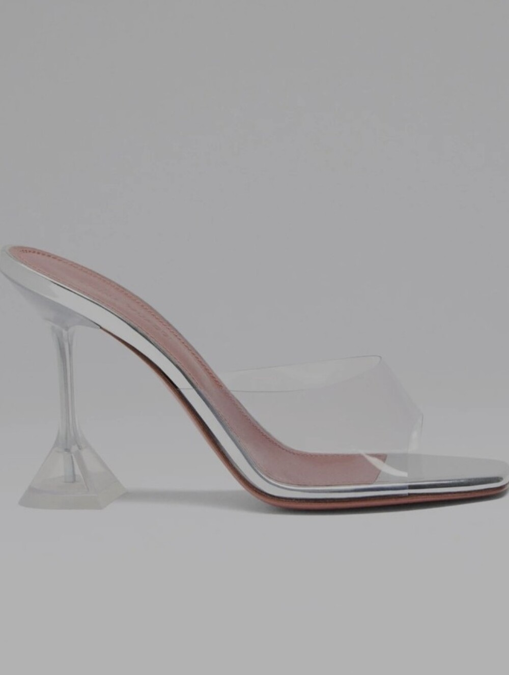 #180 Amina Muaddi Silver Lupita Glass Slipper 95 Heeled Sandals